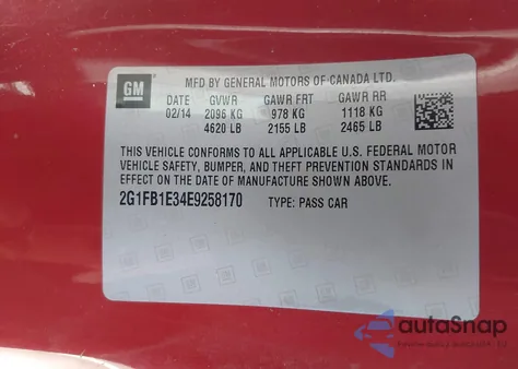 2014 Chevrolet Camaro 1Lt z USA, uszkodzony, nr VIN 2G1FB1E34E9258170